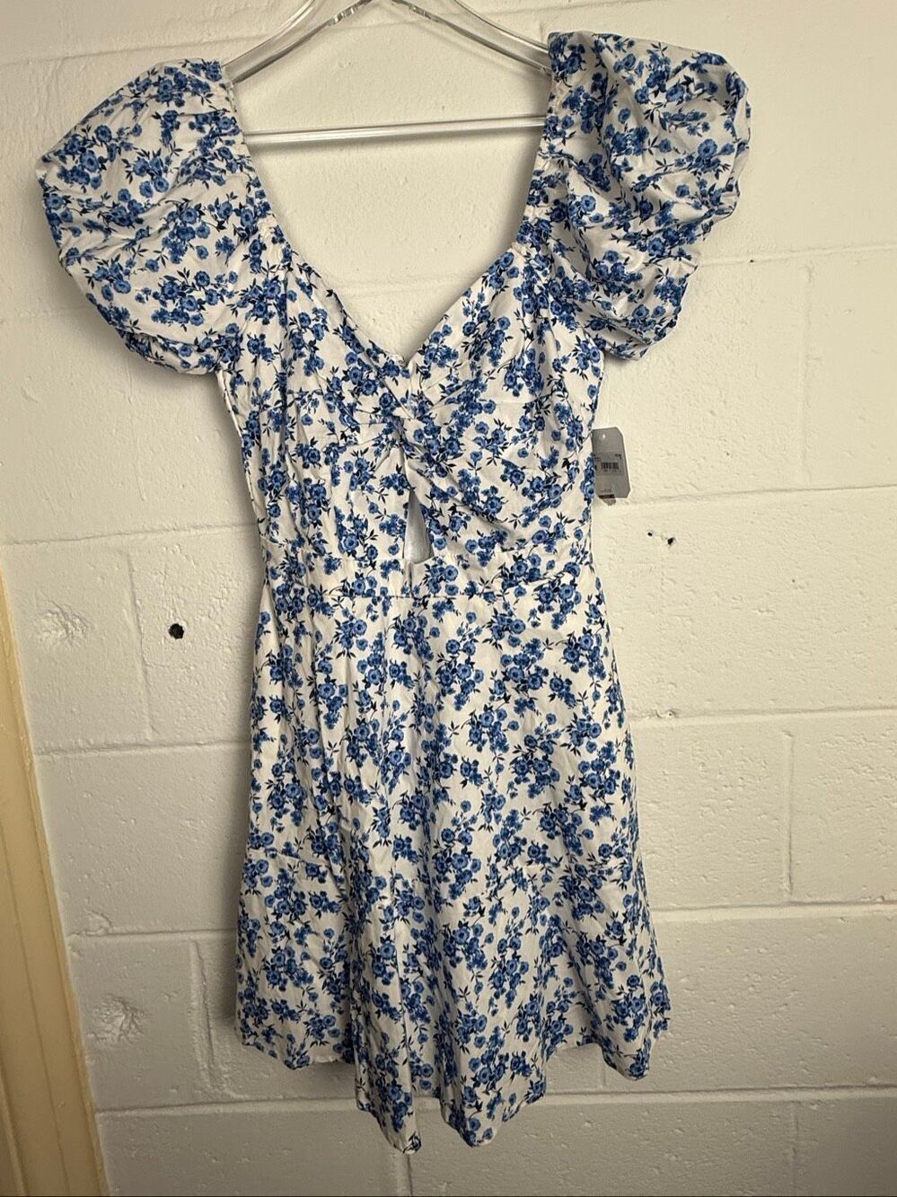 Altar’d State Blue & White Floral Puff Sleeve Mini Dress NWT Cottagecore Size Sm